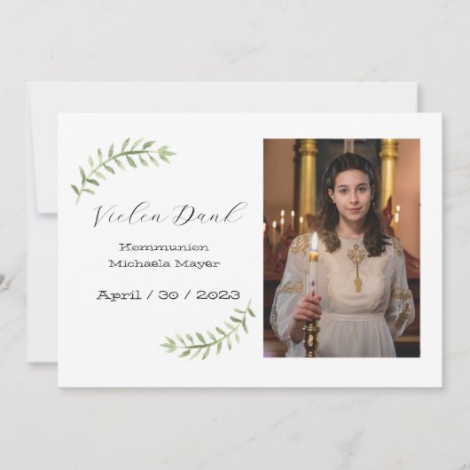 Dankeskarte Kommunion / Konfirmation weiß Zweig Kaart (Voorkant)