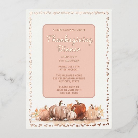 Danketafel Eten Oogstfeest Pompoenen Herfst Folie Uitnodiging (Voorkant)