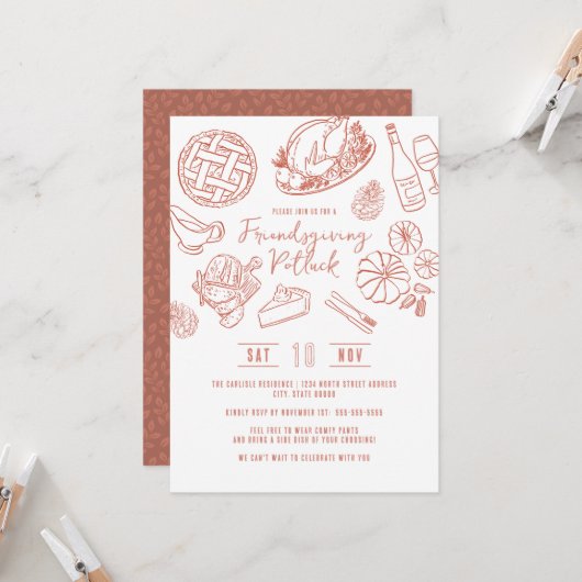 Danketjesdiner Handgetekend Eten Whimsical Kaart (Voorkant / Achterkant in situ)
