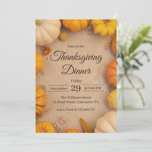Danketjesdiner Rustieke Oude Pompoen Herfst Kaart (Staand voorkant)