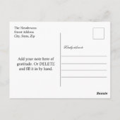 Dankful & Blessed Script Photo Weddenschap Harteli Briefkaart (Achterkant)