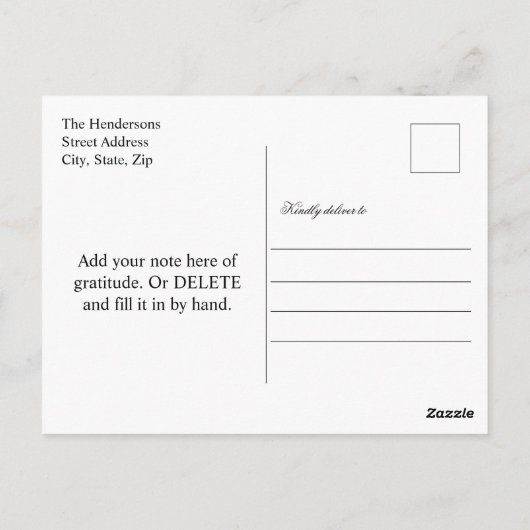 Dankful & Blessed Script Photo Weddenschap Harteli Briefkaart (Achterkant)