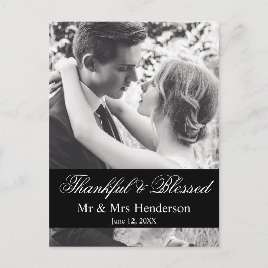 Dankful & Blessed Script Photo Weddenschap Harteli Briefkaart (Voorkant)