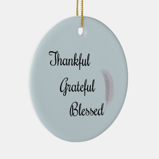 Dankful Grateful Blessed Angel Feather Dusty Blue Keramisch Ornament (Rechts)