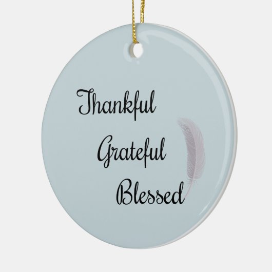 Dankful Grateful Blessed Angel Feather Dusty Blue Keramisch Ornament (Links)