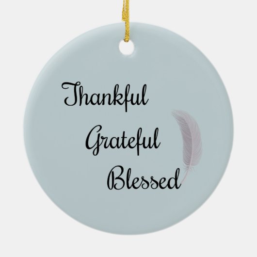Dankful Grateful Blessed Angel Feather Dusty Blue Keramisch Ornament (Achterkant)