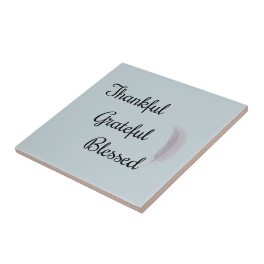 Dankful Grateful Blessed Angel Feather Dusty Blue Tegeltje (Zijkant)
