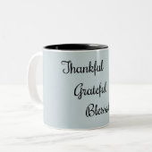 Dankful Grateful Blessed Angel Feather Dusty Blue Tweekleurige Koffiemok (Voorkant links)