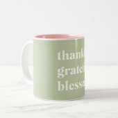 Dankful Grateful Blessed | Citaat Thanksgiving Tweekleurige Koffiemok (Voorkant links)