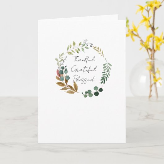 Dankful Grateful Blessed Herfst Leaf Rustic Modern Kaart (Gele Bloem)