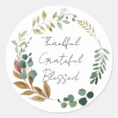 Dankful Grateful Blessed Herfst Leaf Rustic Modern Ronde Sticker (Voorkant)