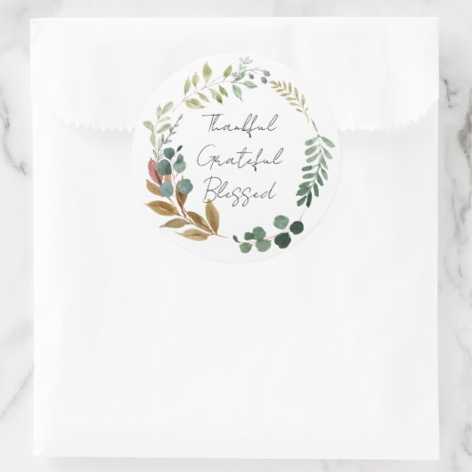 Dankful Grateful Blessed Herfst Leaf Rustic Modern Ronde Sticker (Tas)