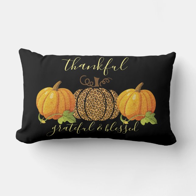 Dankful Grateful Blessed Leopard Pumpkin Kussen (Voorkant)