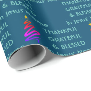DANKFUL GRATEFUL BLESSED   Naam van Jezus   Kerstm Cadeaupapier