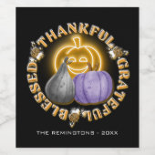 Dankful Grateful Blessed Neon Pumpkin Wijn Etiket (Enkel label)