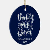Dankful Grateful Blessed PHOTO BACK Blue Keramisch Ornament (Rechts)
