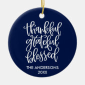 Dankful Grateful Blessed PHOTO BACK Blue Keramisch Ornament (Voorkant)