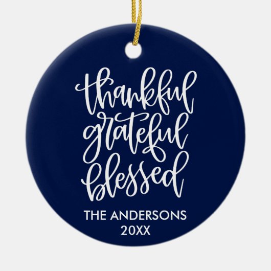 Dankful Grateful Blessed PHOTO BACK Blue Keramisch Ornament (Voorkant)