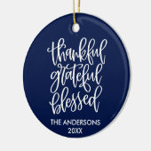 Dankful Grateful Blessed PHOTO BACK Blue Keramisch Ornament (Links)