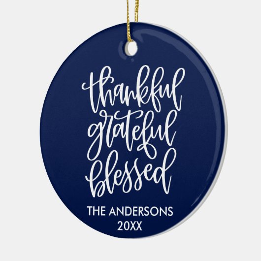 Dankful Grateful Blessed PHOTO BACK Blue Keramisch Ornament (Links)