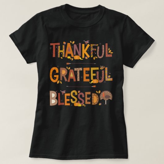 Dankful Grateful Blessed Pumpkin Turkey Thanksgiv T-shirt (Design voorkant)