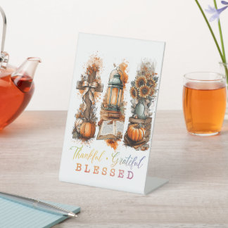 Dankful Grateful Blessed Reclamebord Met Voetstuk