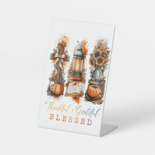Dankful Grateful Blessed Reclamebord Met Voetstuk (Voorkant)