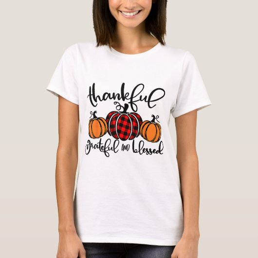 Dankful Grateful Blessed Red Pset Pumpkin Bedankt T-shirt (Voorkant)