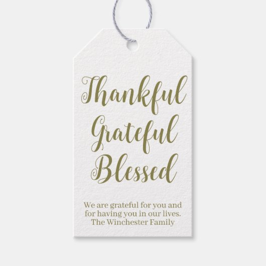 Dankful Grateful Blessed sage scriptvakantie Cadeaulabel (Voorkant)