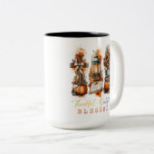 Dankful Grateful Blessed Tweekleurige Koffiemok (Voorkant rechts)