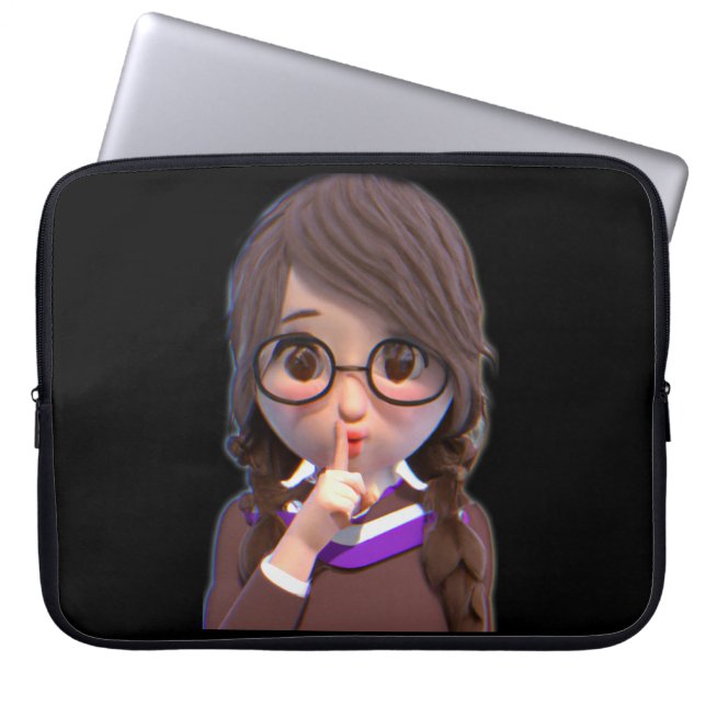 Dankful Shush Cute Librarian Laptop Slapje Sleeve (Voorkant)