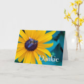 Dankie Bedankt in het Afrikaans met bijen op de lo Kaart (Gele Bloem)