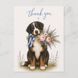 Dankjewel Bernese Berghond Bloemenboeket Briefkaart