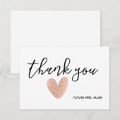 Dankjewel bruidsshowers plat hart bedankkaart (Voorkant / Achterkant)