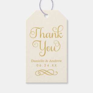 Dankjewel Goud Ivoor Calligrafie Monogram Favor Cadeaulabel