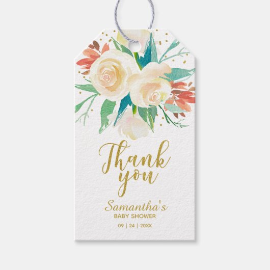 Dankjewel Gouden Glitter Calligrafie Bloemend Dank Cadeaulabel (Voorkant)
