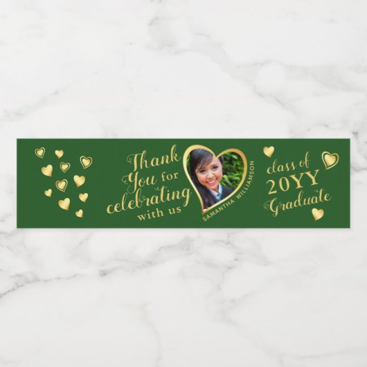 Dankjewel Groen en Goud 2025 Afstuderen Waterfles Etiket (Enkel label)