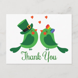 Dankjewel Groen & Witte Liefdesvogels Huwelijk Pos Briefkaart