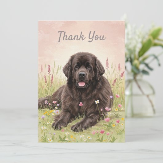 Dankjewel kaart met een Newfoundlander hond (Staand voorkant)