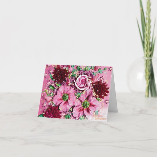 Dankjewel kaart "roze Floral Whimsy" (Voorkant)