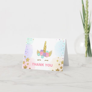 Dankjewel kaart Unicorn Gold Pink Girl Whimsical