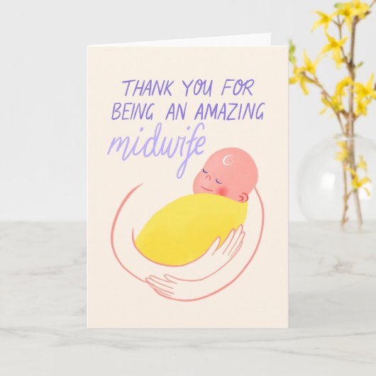 Dankjewel kaart voor verloskundige (Gele Bloem)