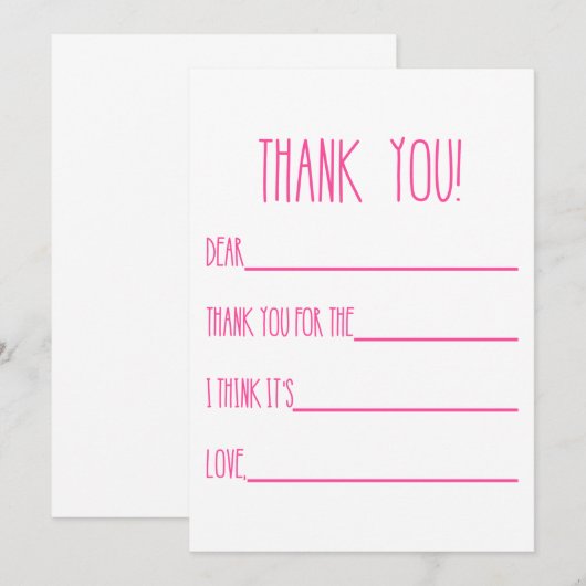 Dankjewel kaarten voor meisjes (Voorkant / Achterkant)