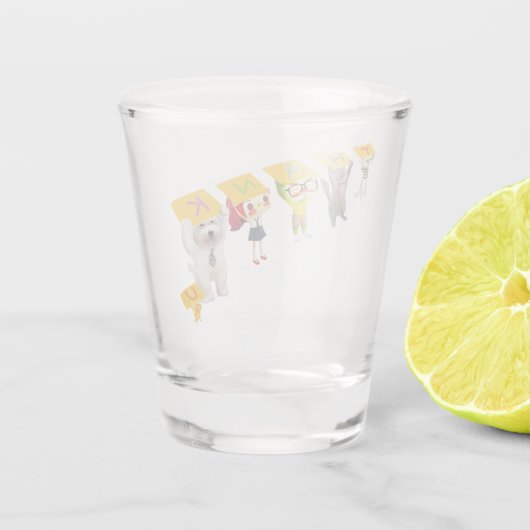 Dankjewel karakters shot glas (Achterkant)