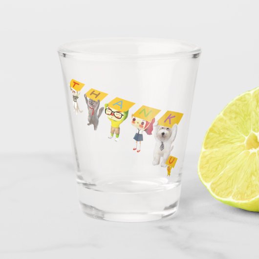 Dankjewel karakters shot glas (Voorkant)
