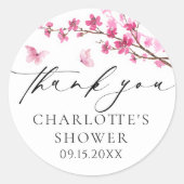 Dankjewel Kersenbloesem Roze Vlinder Ronde Sticker (Voorkant)