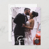 Dankjewel Modern Spaans Schrift Foto Namen & datum Aankondigingskaart (Voorkant / Achterkant)