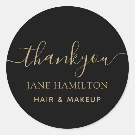 Dankjewel Monogram Zwart Goud Ronde Sticker (Voorkant)