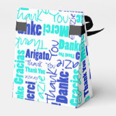 Dankjewel Multilingual Woordcollage Blauw Turkoois Bedankdoosjes (Achterkant)
