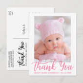 Dankjewel Nieuw Baby Roze Script Briefkaart (Voorkant / Achterkant)